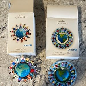 2pc lot of Hallmark UNICEF world ornaments, NIB